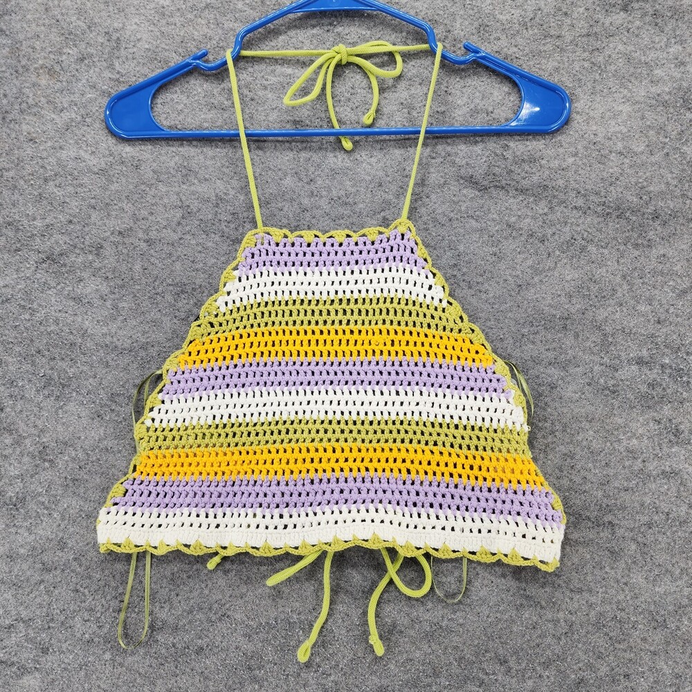 Zara Crop Top Womens Small Crochet Halter Sleeveless Green Purple